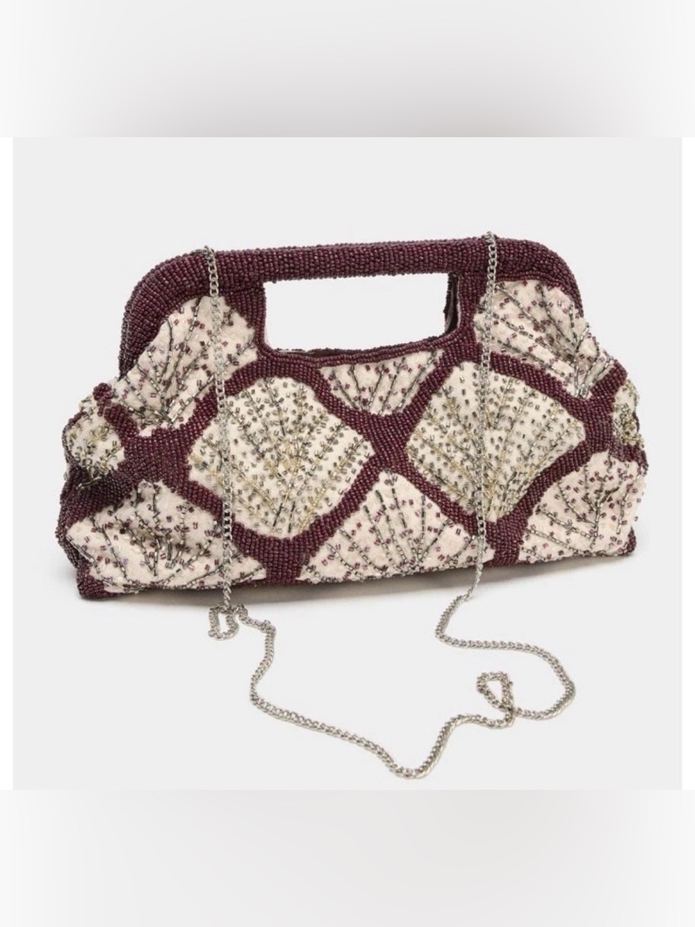 🔥🔥Zara Beaded Handheld Clutch Bag in Cream and Deep Plum